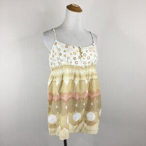 JUICY COUTURE Textured Multi Color Print Shirred/Smocked Strappy Cami Top